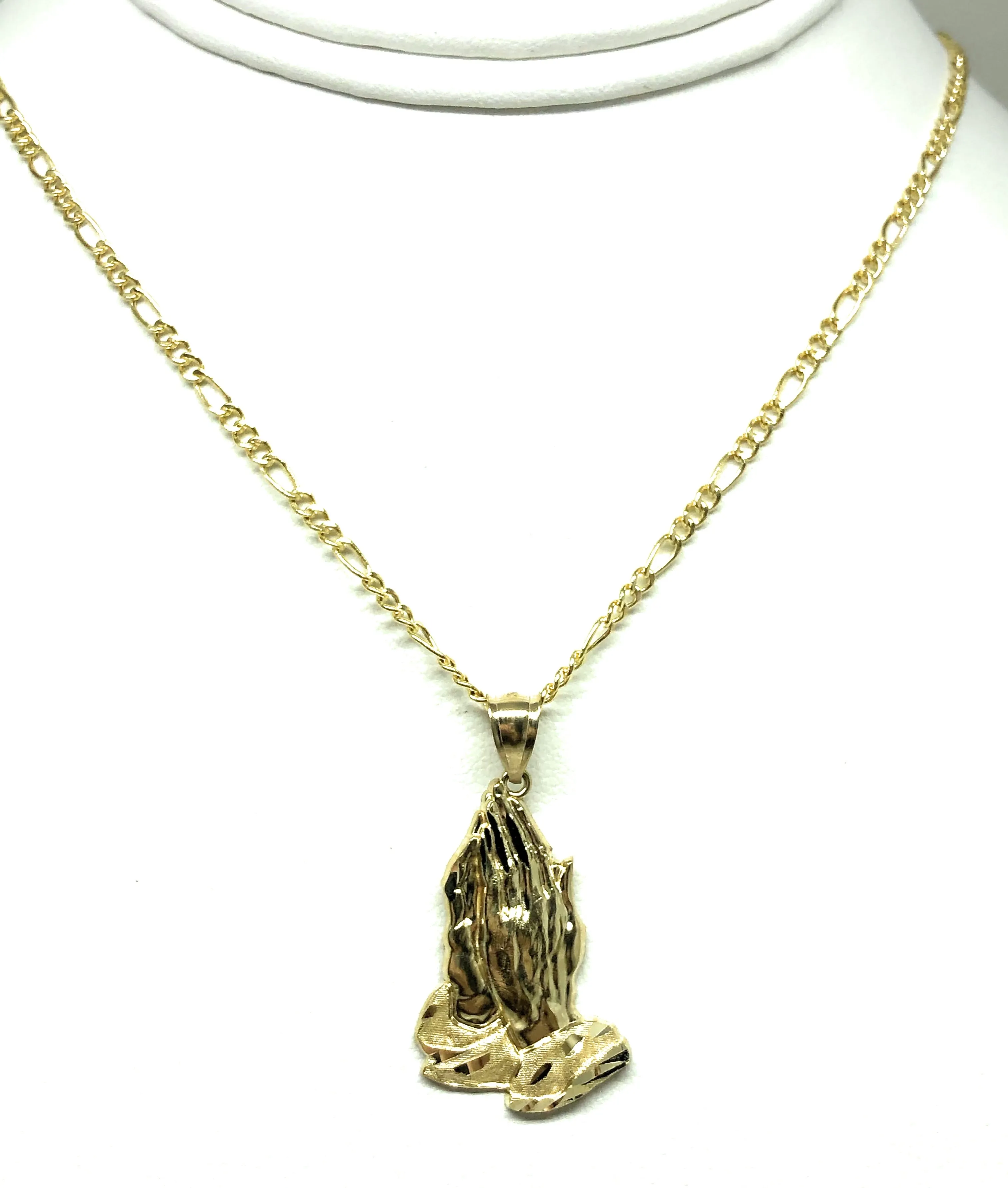 10k Solid Gold Classic Praying Hands Pendant Necklace (LEFT FACING) (MED,LG)