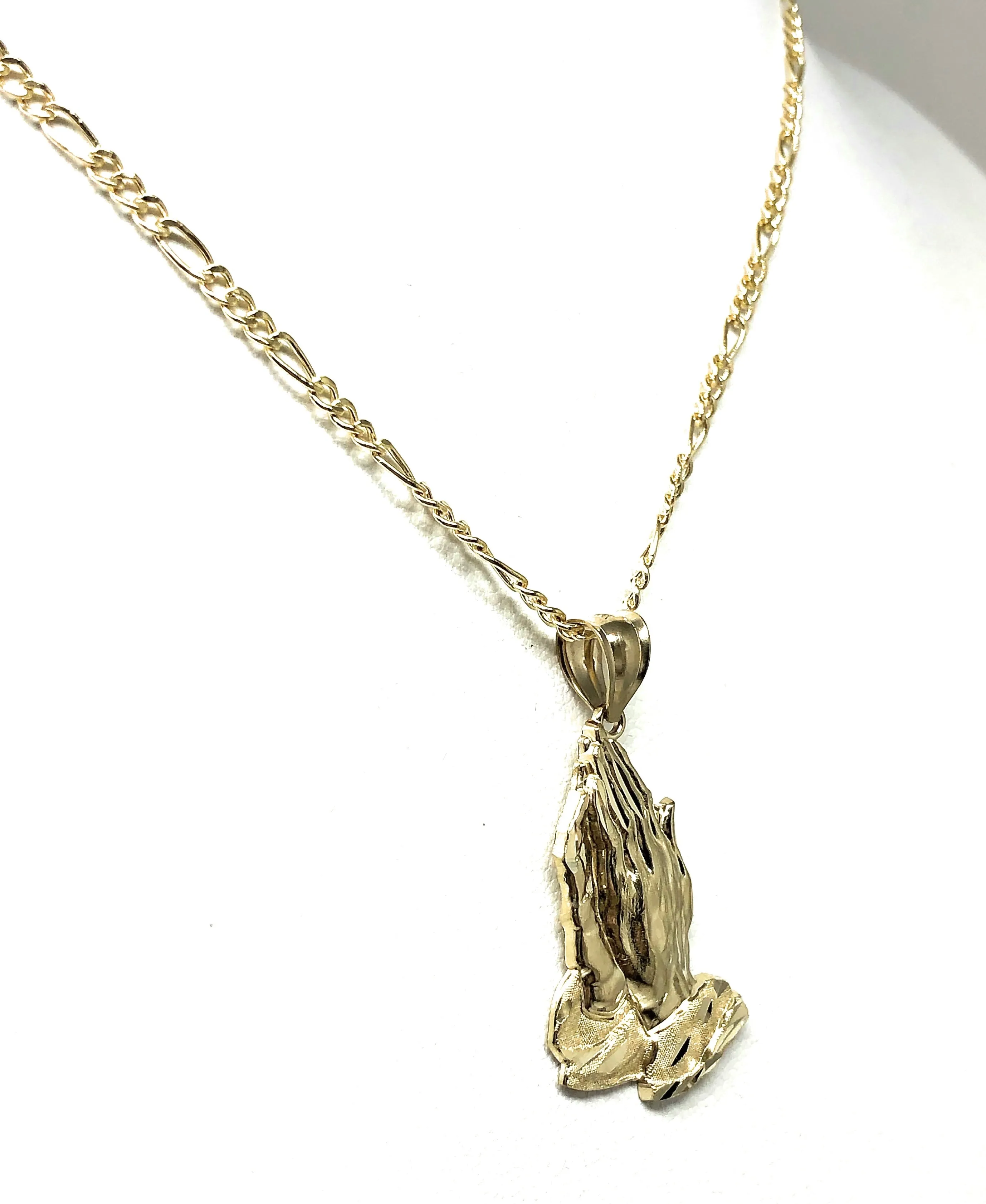 10k Solid Gold Classic Praying Hands Pendant Necklace (LEFT FACING) (MED,LG)