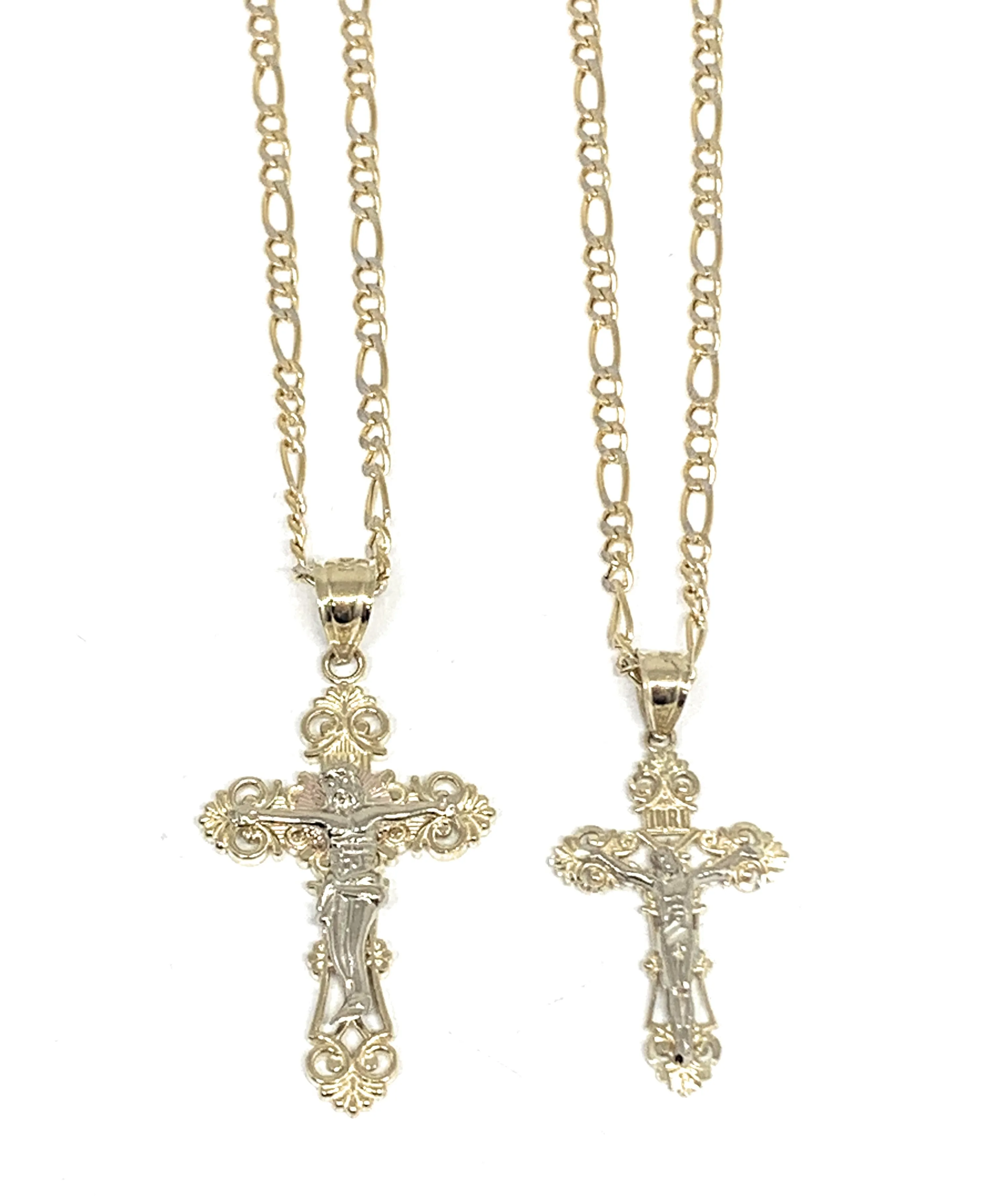 10k Solid Gold Yellow Classic 2-Tone Jesus Cross Crucifix Pendant Necklace (SM,MED)