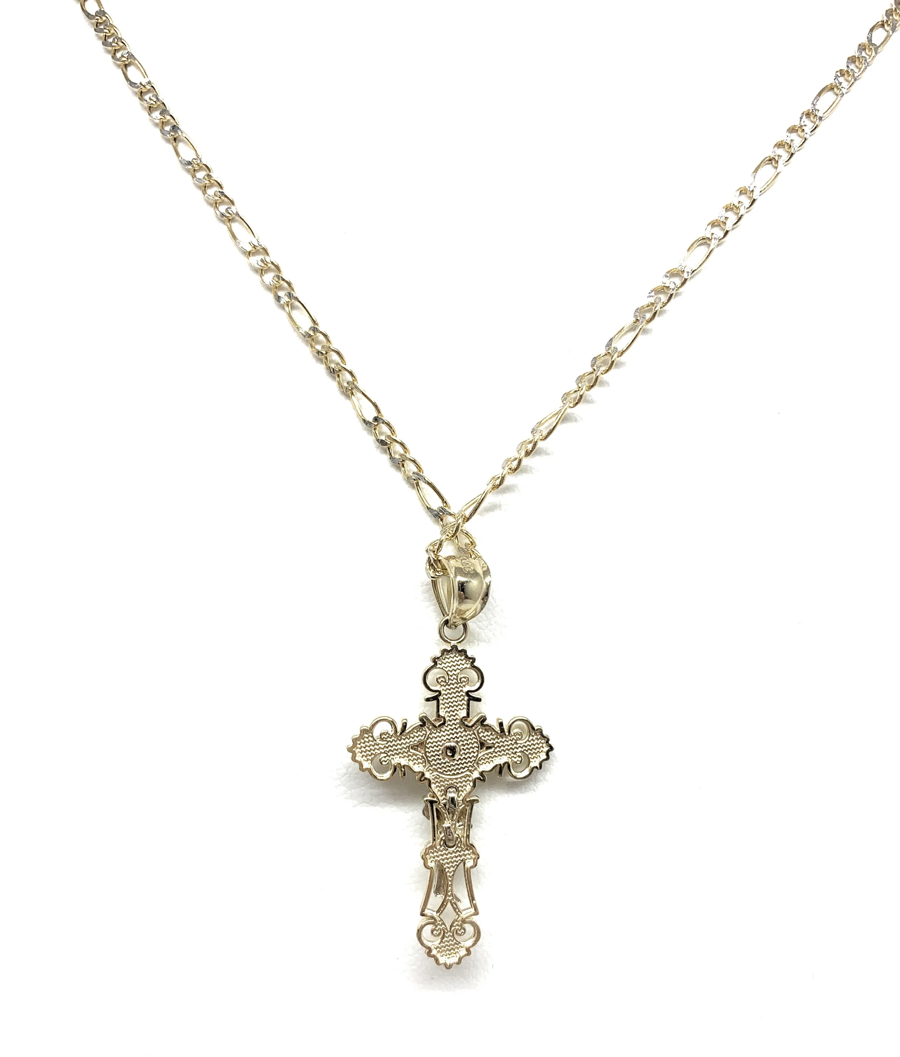 10k Solid Gold Yellow Classic 2-Tone Jesus Cross Crucifix Pendant Necklace (SM,MED)