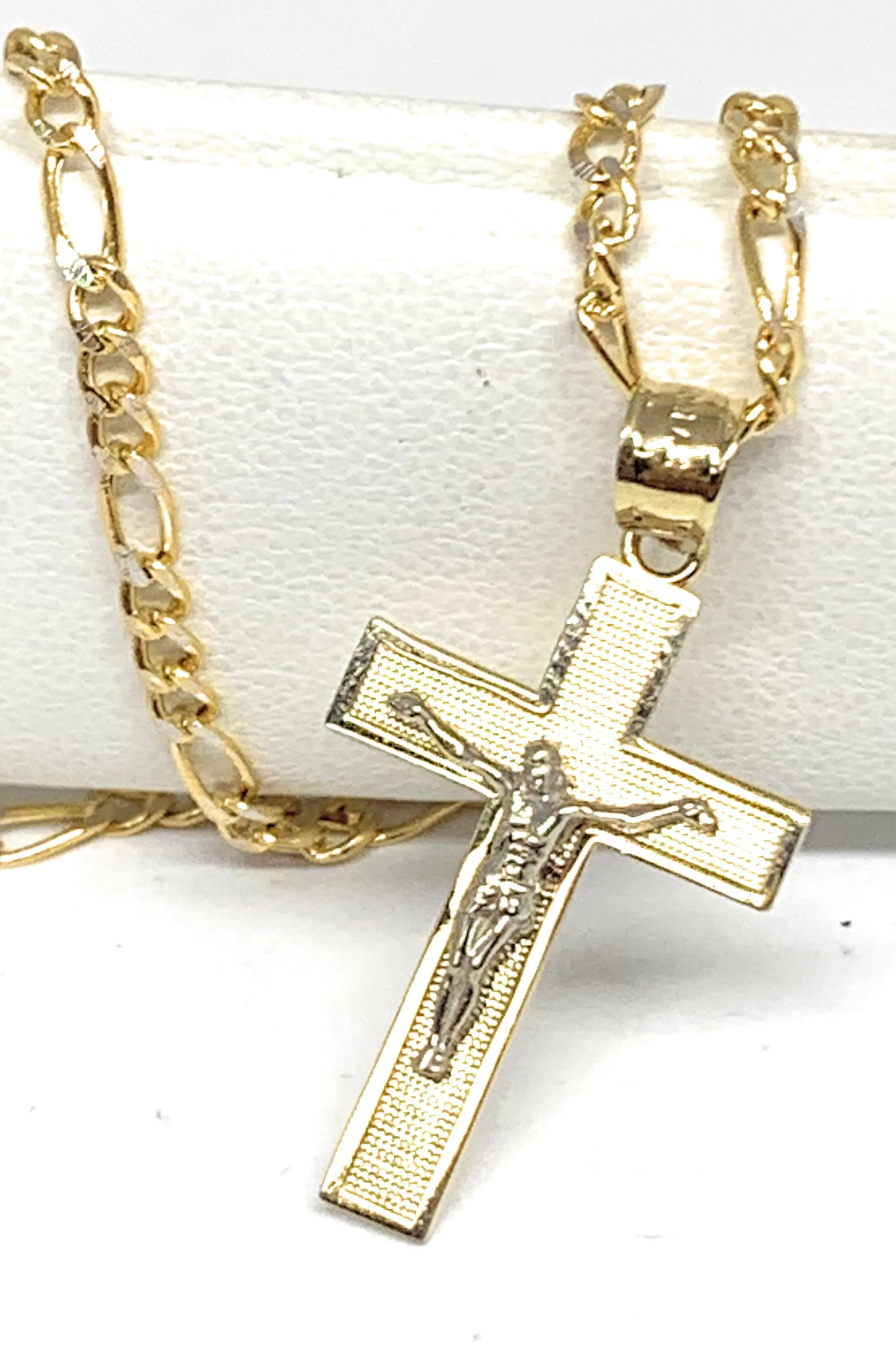 10k Solid Gold Yellow Classic 2-Tone Jesus Cross Crucifix Pendant Necklace