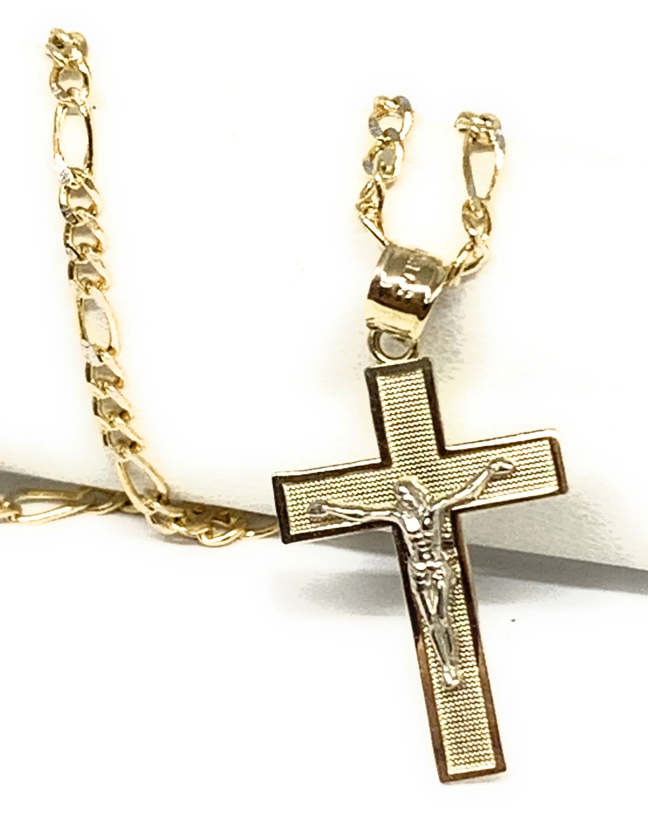 10k Solid Gold Yellow Classic 2-Tone Jesus Cross Crucifix Pendant Necklace