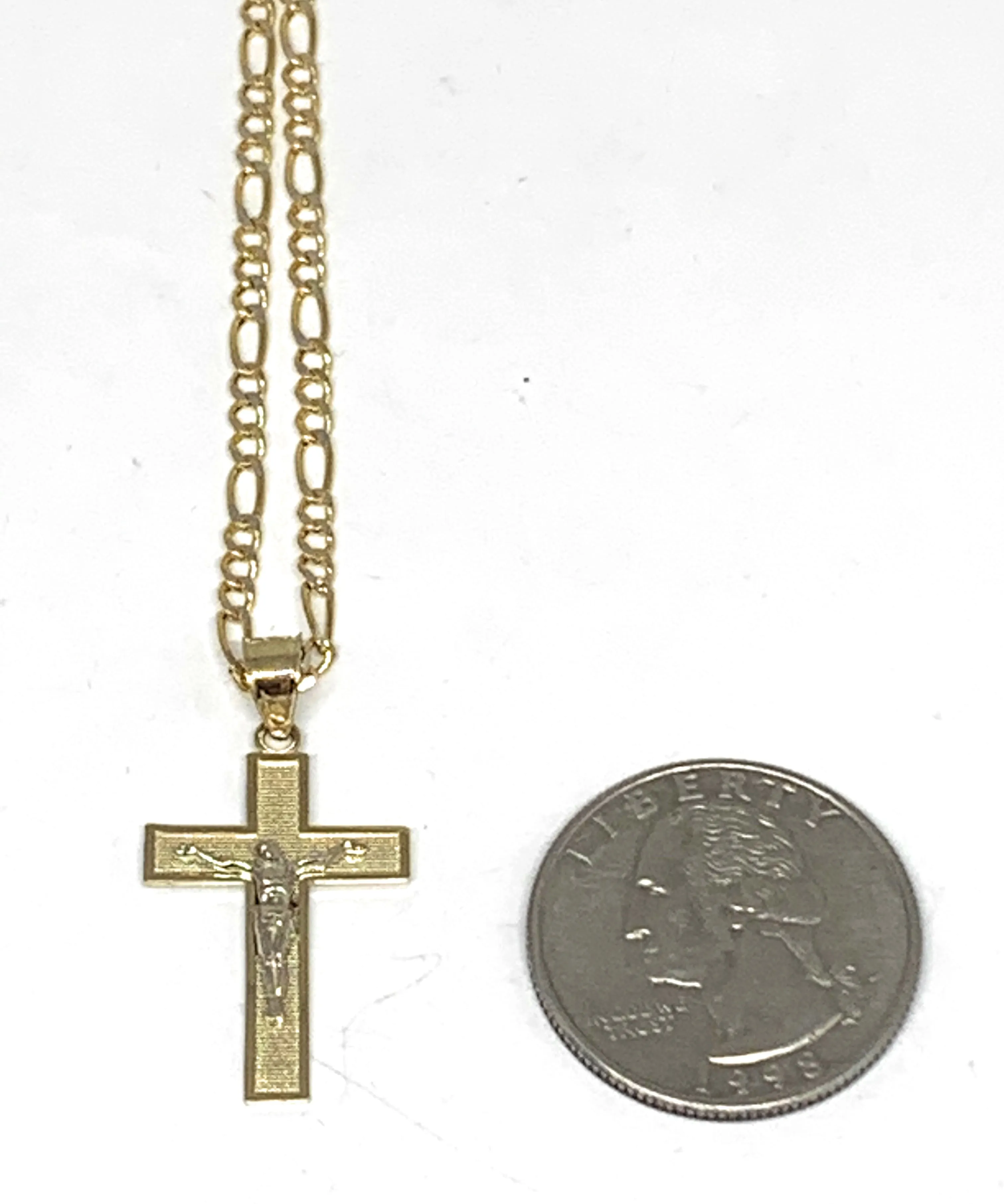 10k Solid Gold Yellow Classic 2-Tone Jesus Cross Crucifix Pendant Necklace