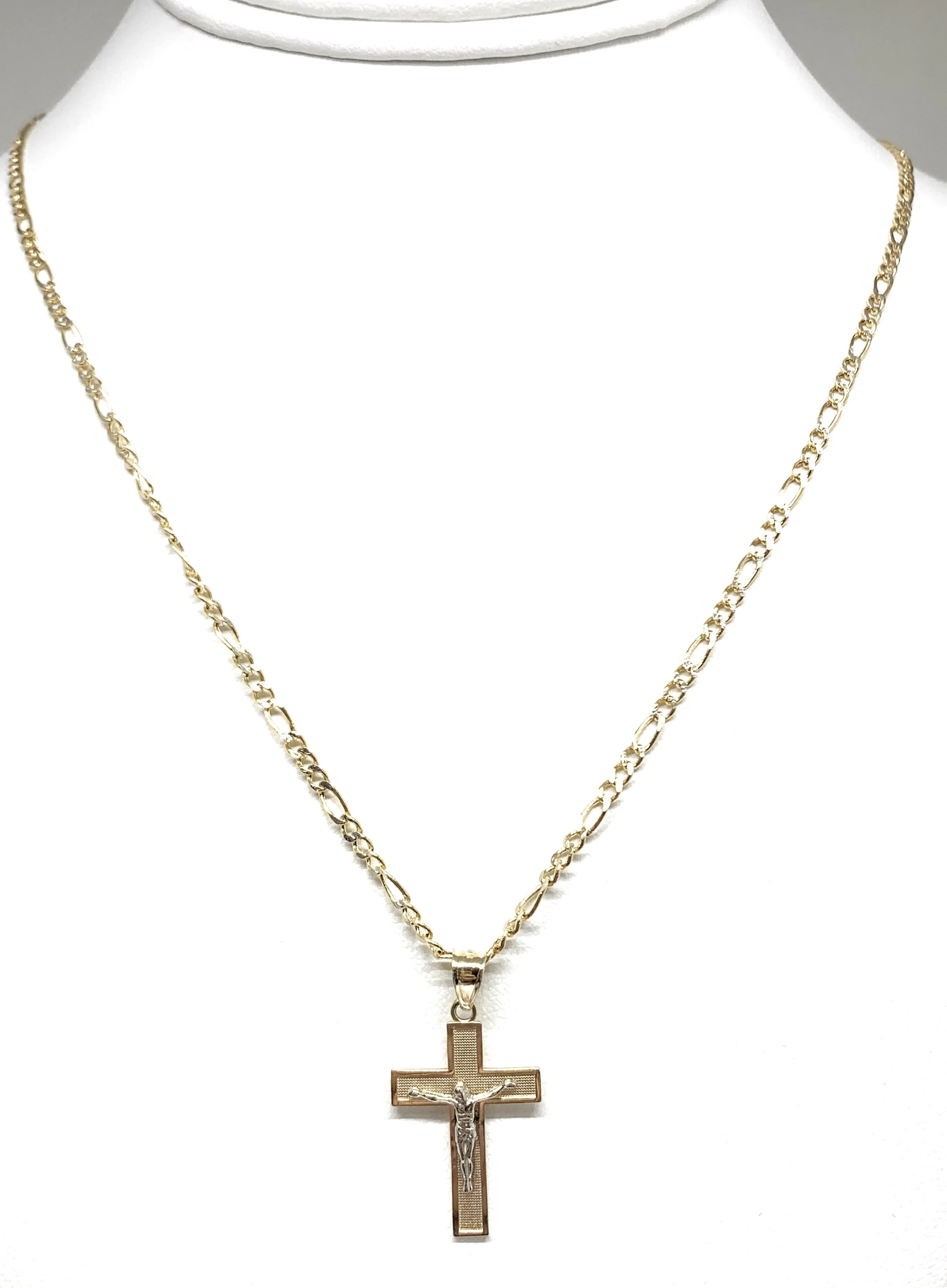 10k Solid Gold Yellow Classic 2-Tone Jesus Cross Crucifix Pendant Necklace