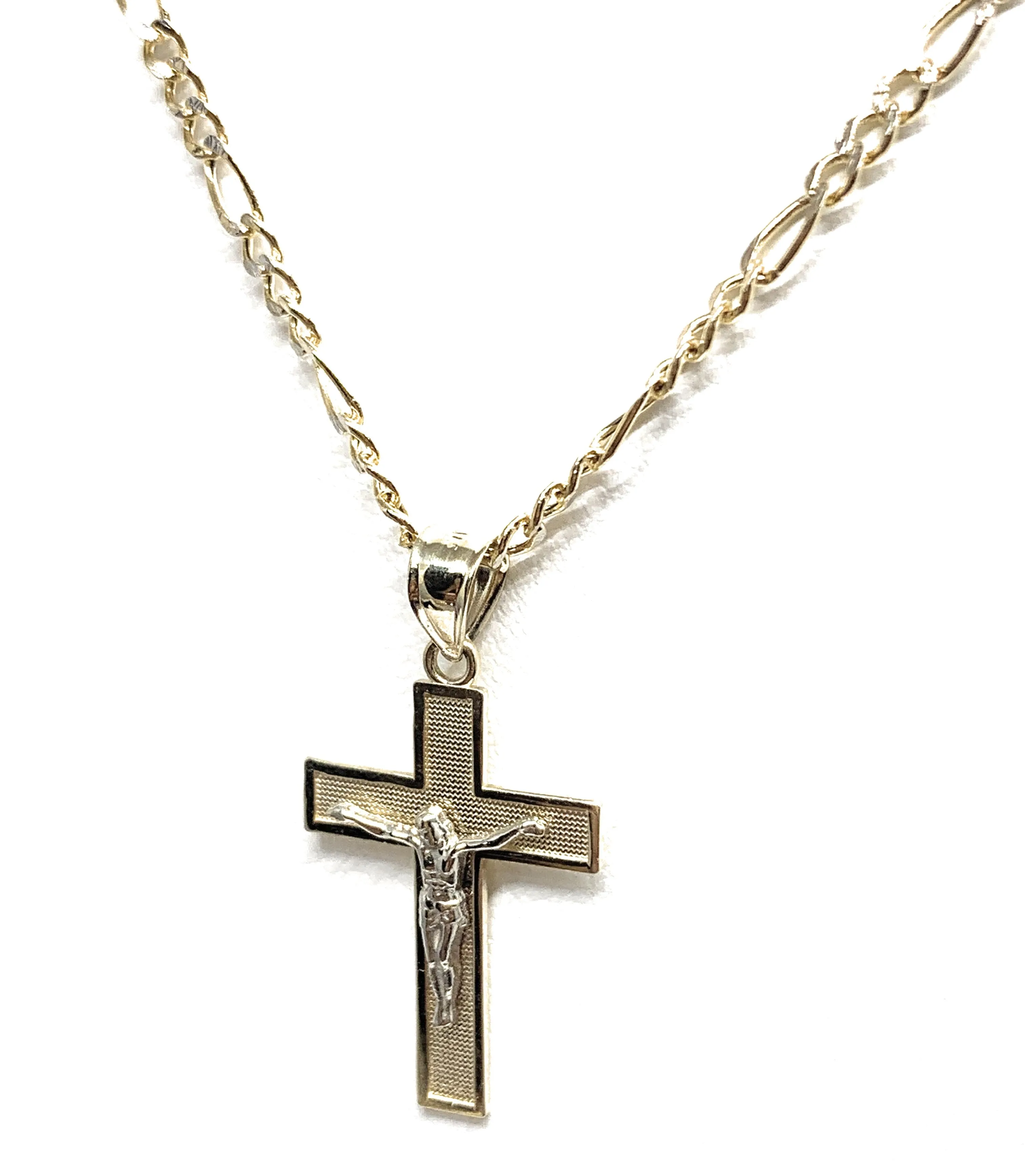 10k Solid Gold Yellow Classic 2-Tone Jesus Cross Crucifix Pendant Necklace