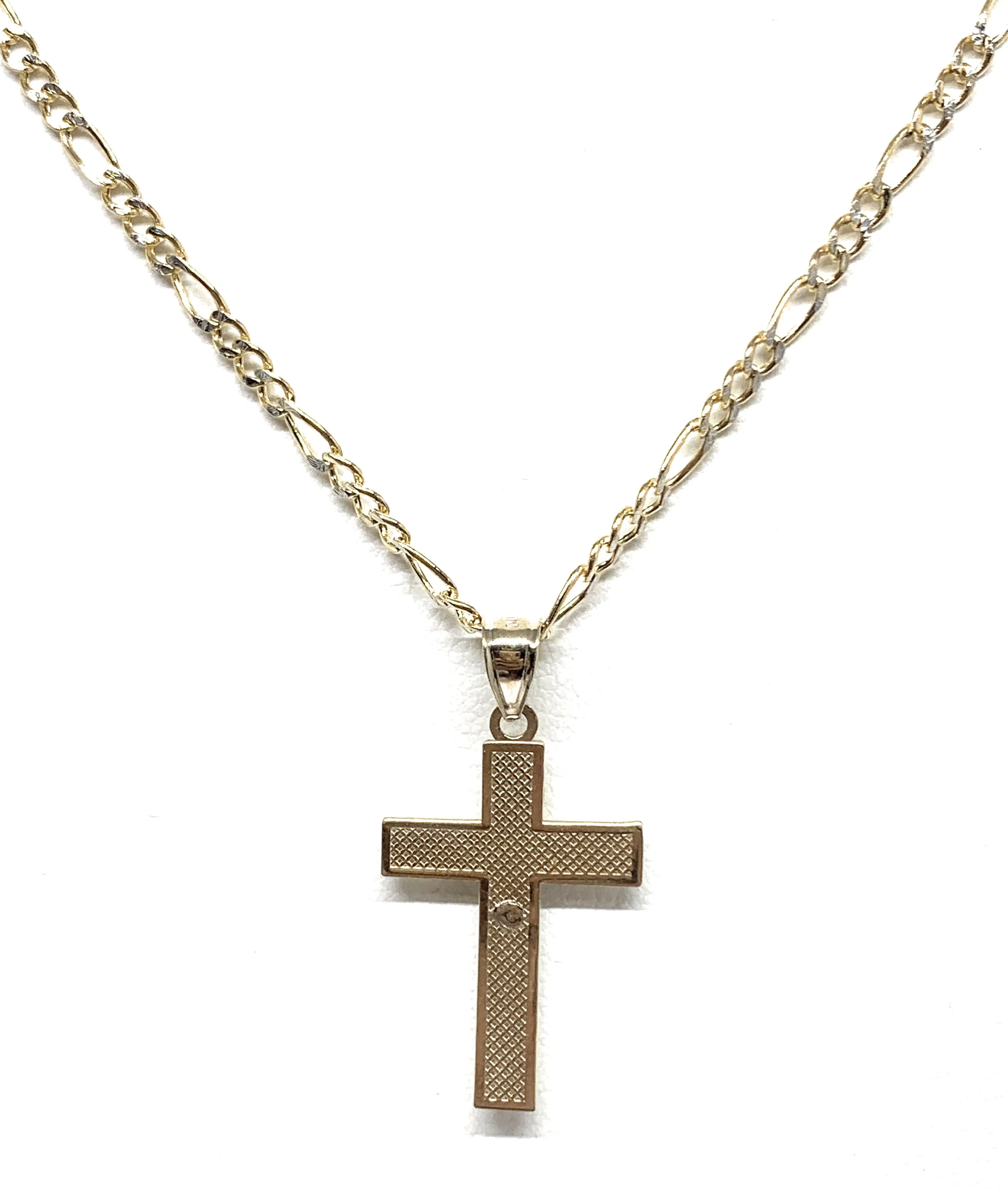 10k Solid Gold Yellow Classic 2-Tone Jesus Cross Crucifix Pendant Necklace