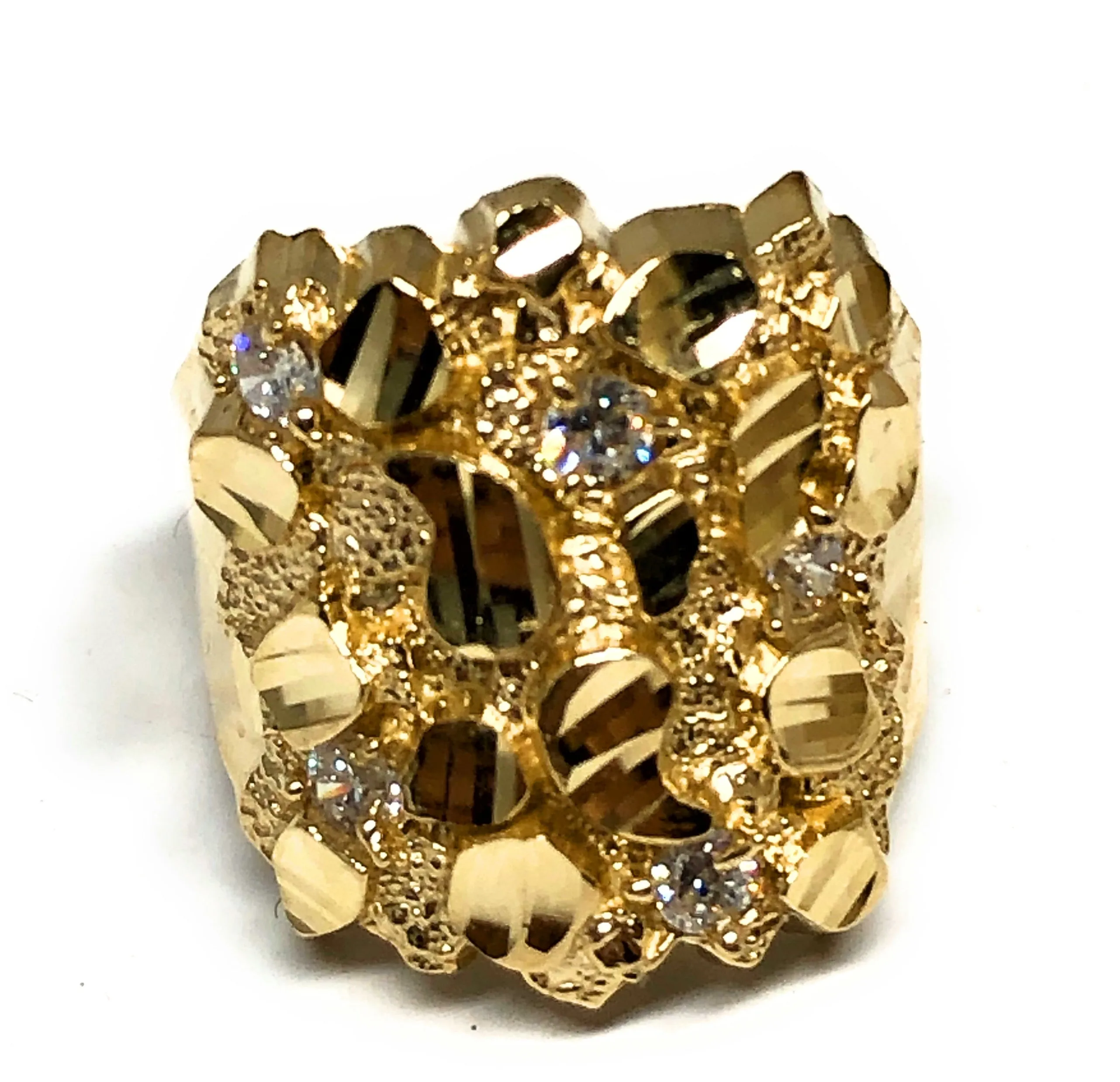 10k Solid Gold Yellow Classic BIG CZ Nugget Ring