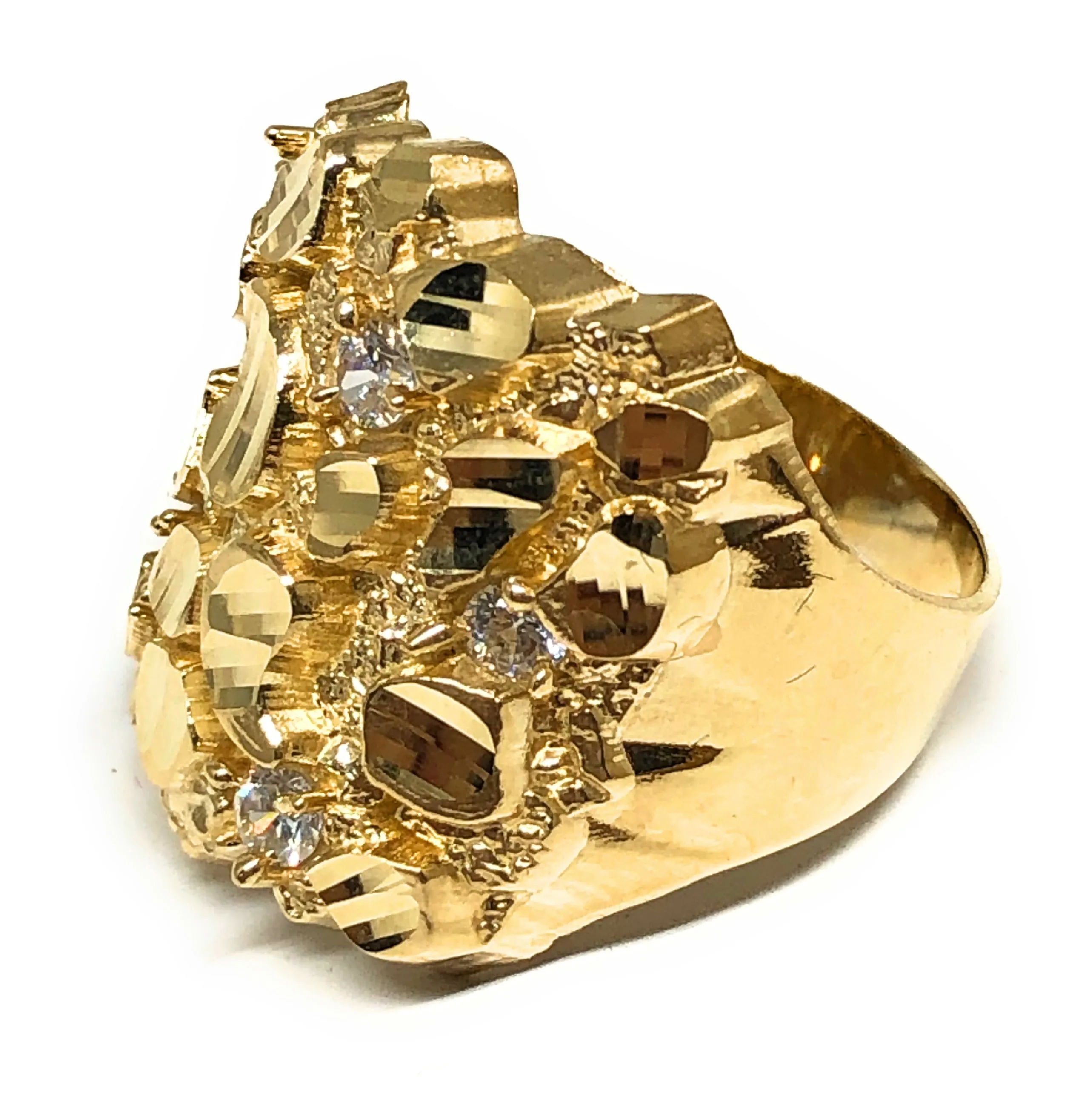 10k Solid Gold Yellow Classic BIG CZ Nugget Ring