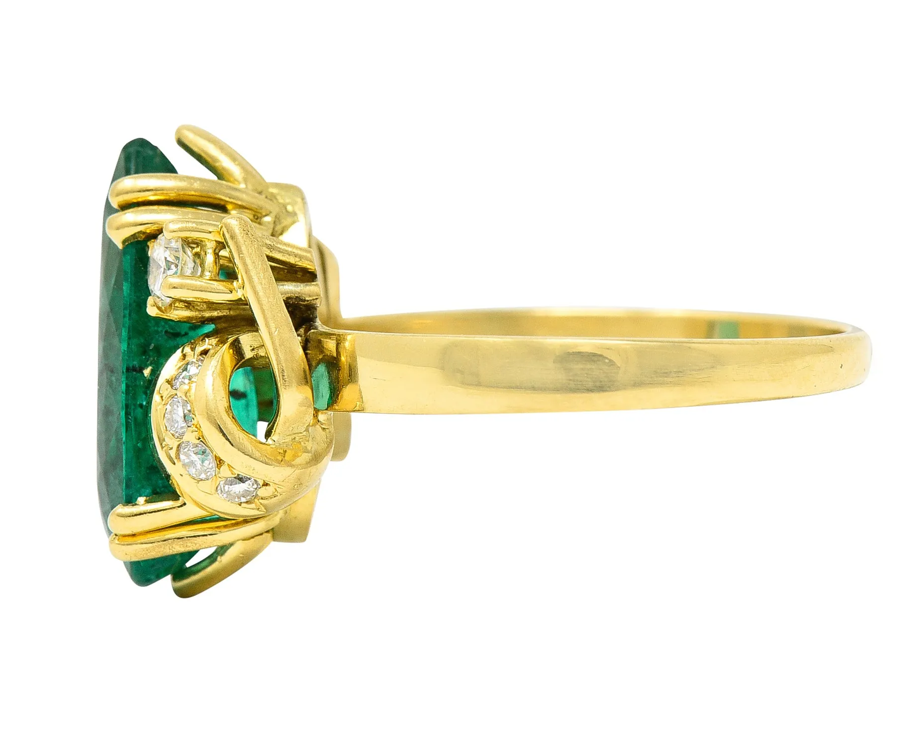 1960's Vintage 3.06 CTW Brazilian Emerald Diamond 18 Karat Yellow Gold Gemstone Ring GIA