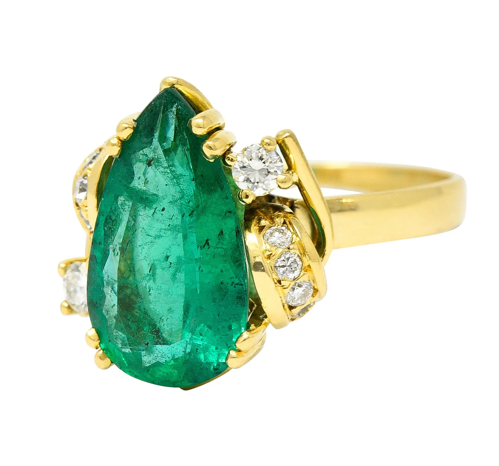 1960's Vintage 3.06 CTW Brazilian Emerald Diamond 18 Karat Yellow Gold Gemstone Ring GIA