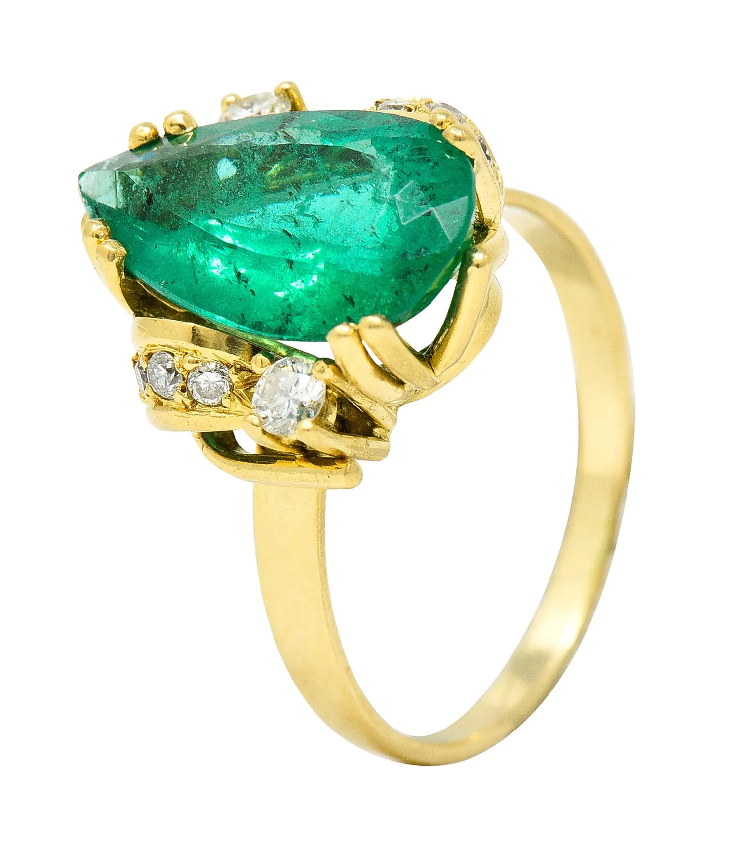 1960's Vintage 3.06 CTW Brazilian Emerald Diamond 18 Karat Yellow Gold Gemstone Ring GIA