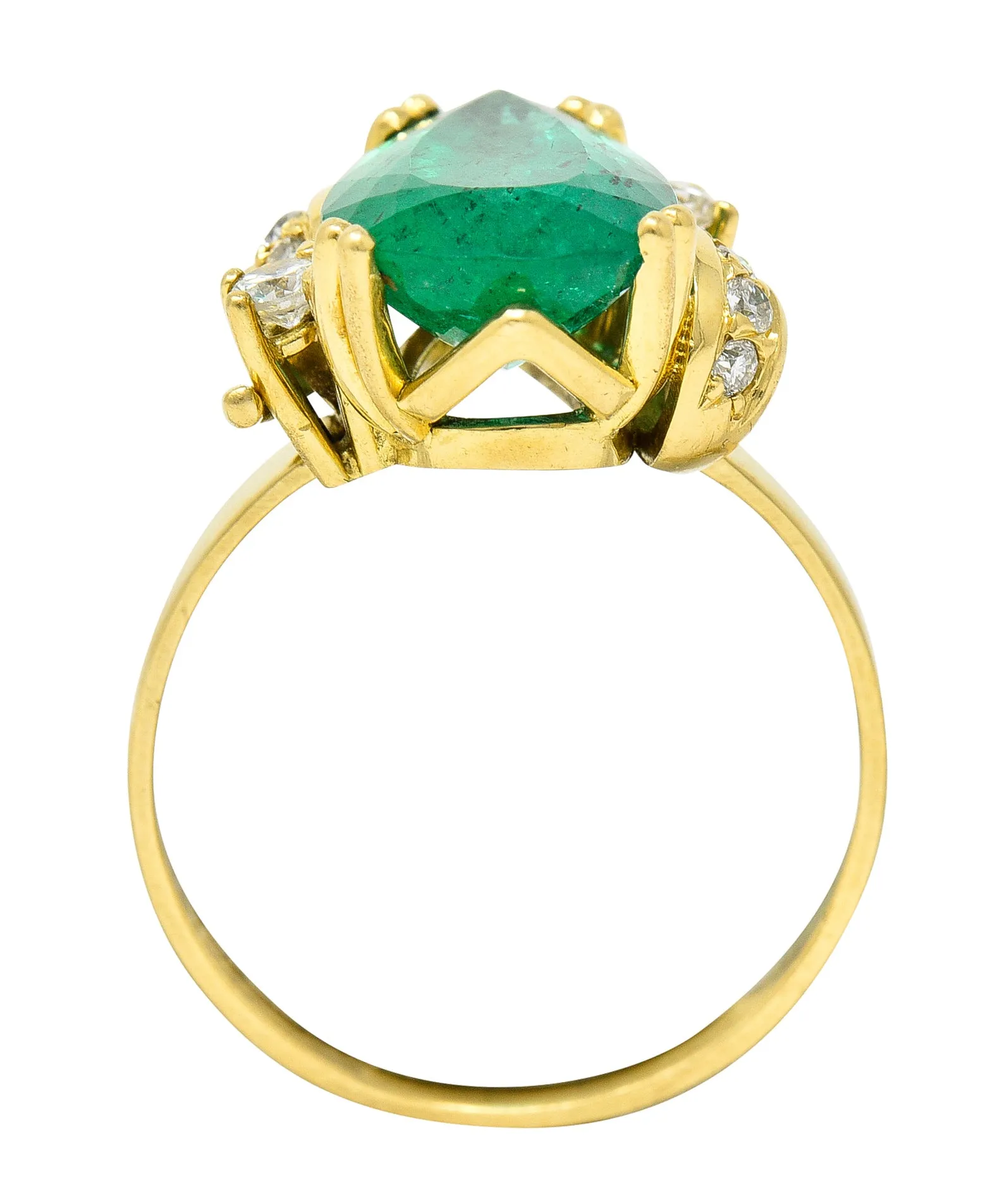 1960's Vintage 3.06 CTW Brazilian Emerald Diamond 18 Karat Yellow Gold Gemstone Ring GIA