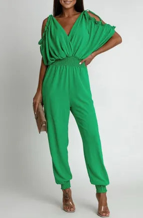 Azeila Cold Shoulder Jumpsuit - Green