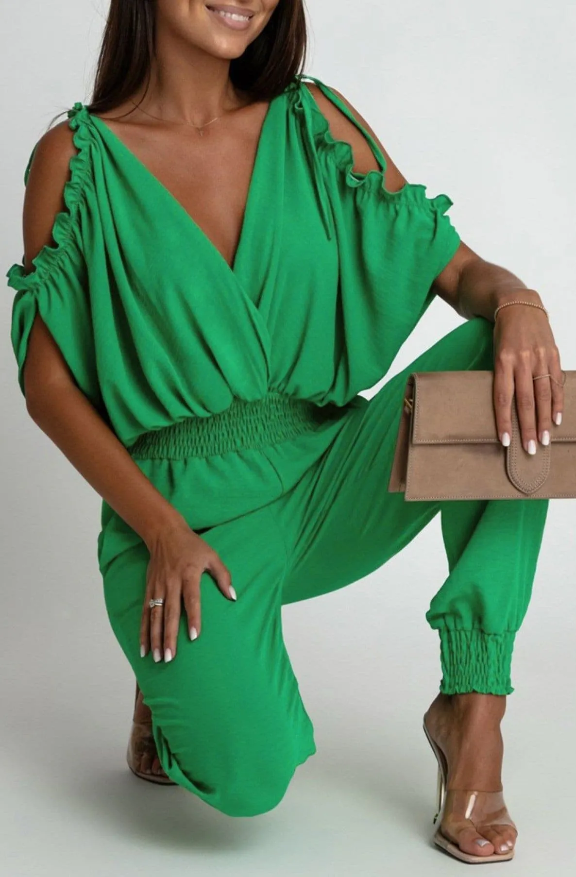 Azeila Cold Shoulder Jumpsuit - Green