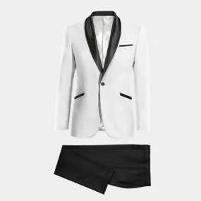  Blazer Esmoquin blanco roto con solapa en negro esencial y pantalón negro