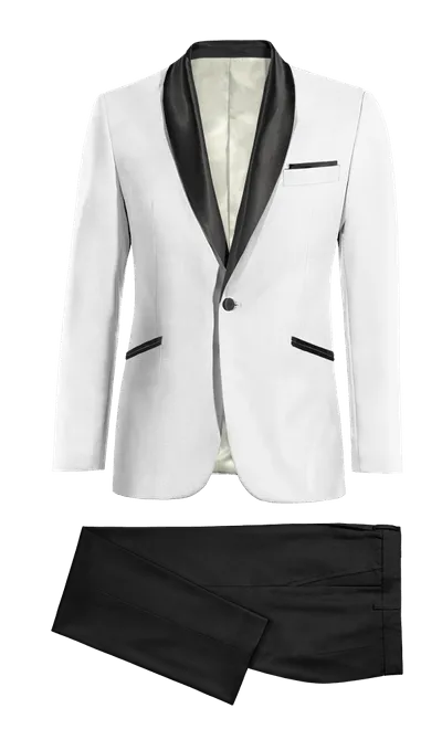  Blazer Esmoquin blanco roto con solapa en negro esencial y pantalón negro