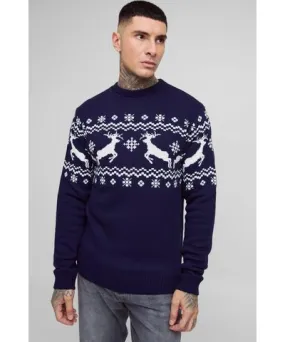 boohoo Mens Tall Reindeer Fairisle Panel Christmas Sweater