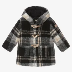 Boys Black & Grey Checked Teddy Coat