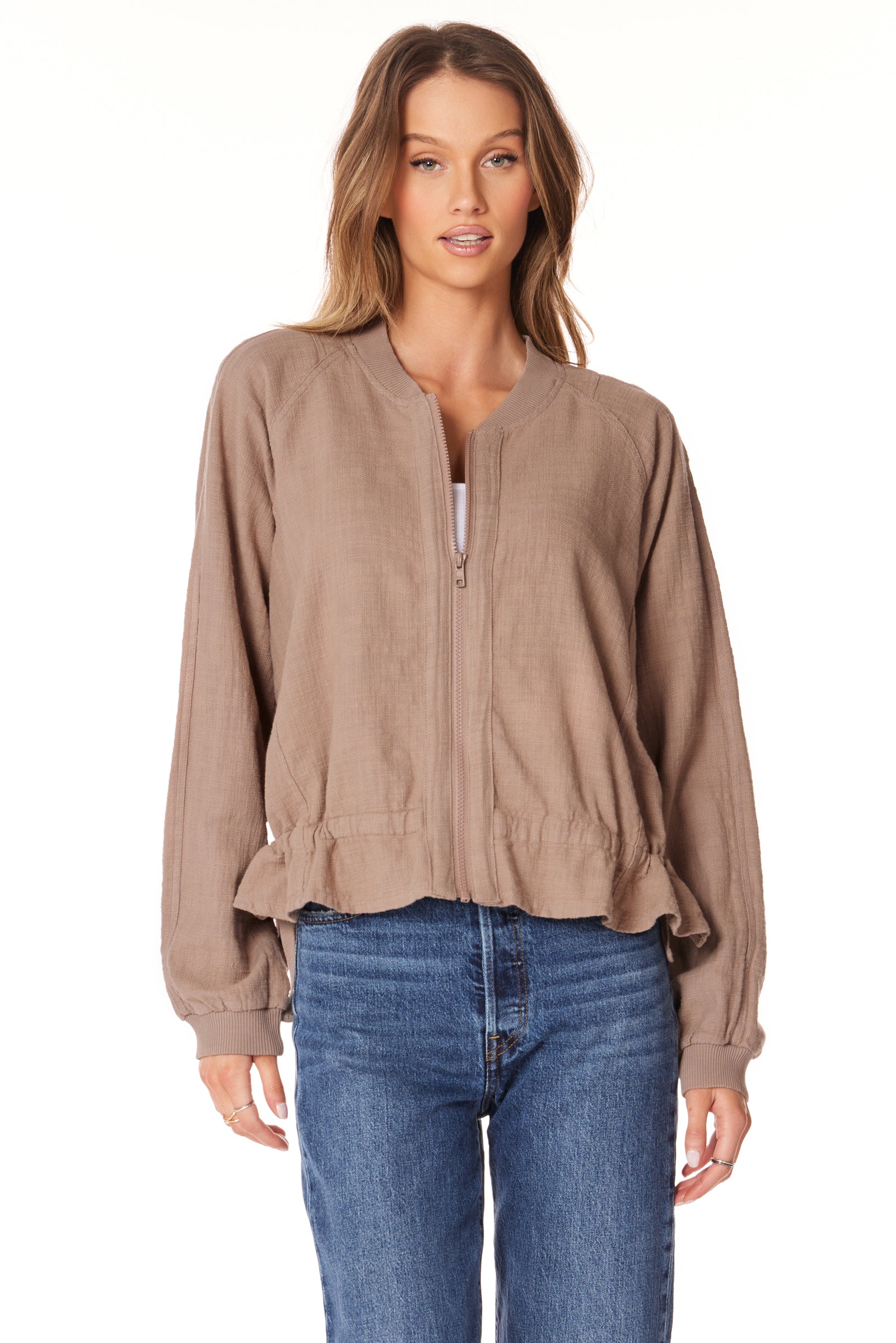 CINCHED HEM BOMBER JACKET