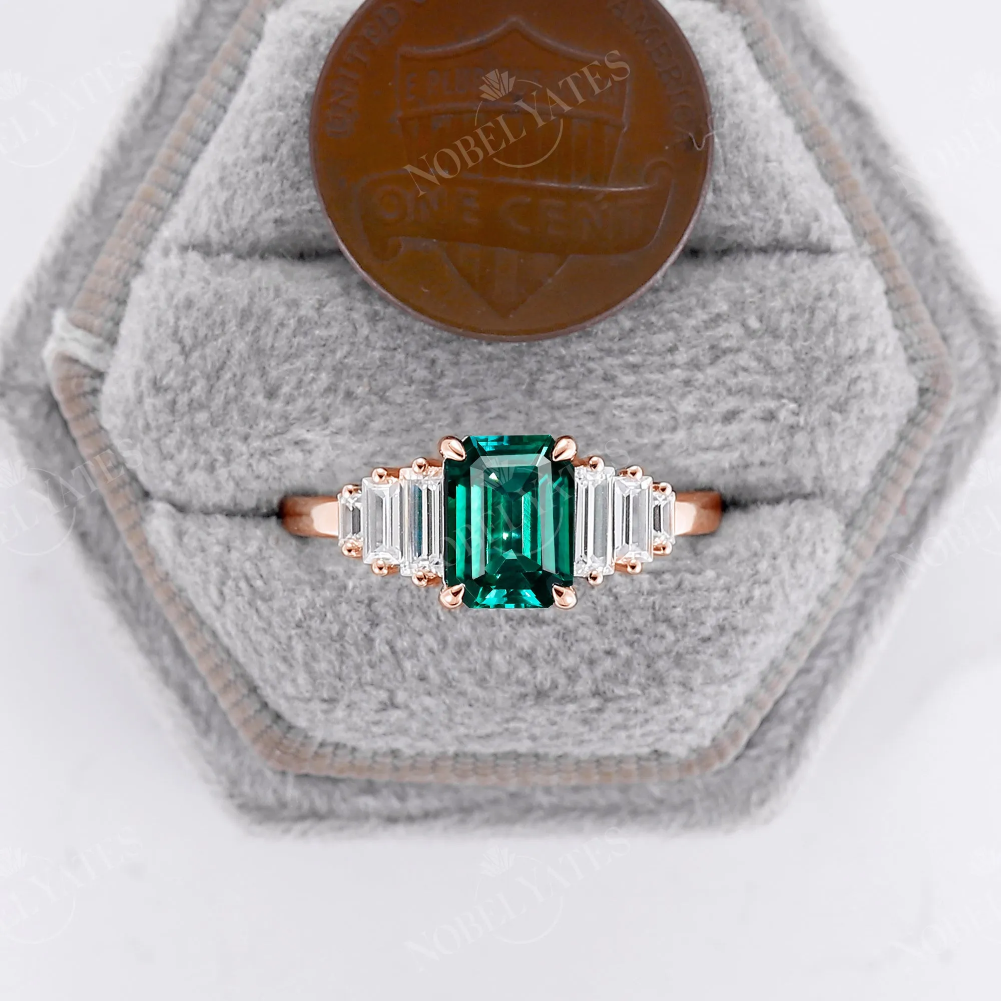 Classic Art Deco Emerald Cut Lab Emerald Engagement Ring