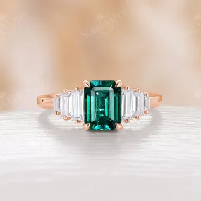 Classic Art Deco Emerald Cut Lab Emerald Engagement Ring