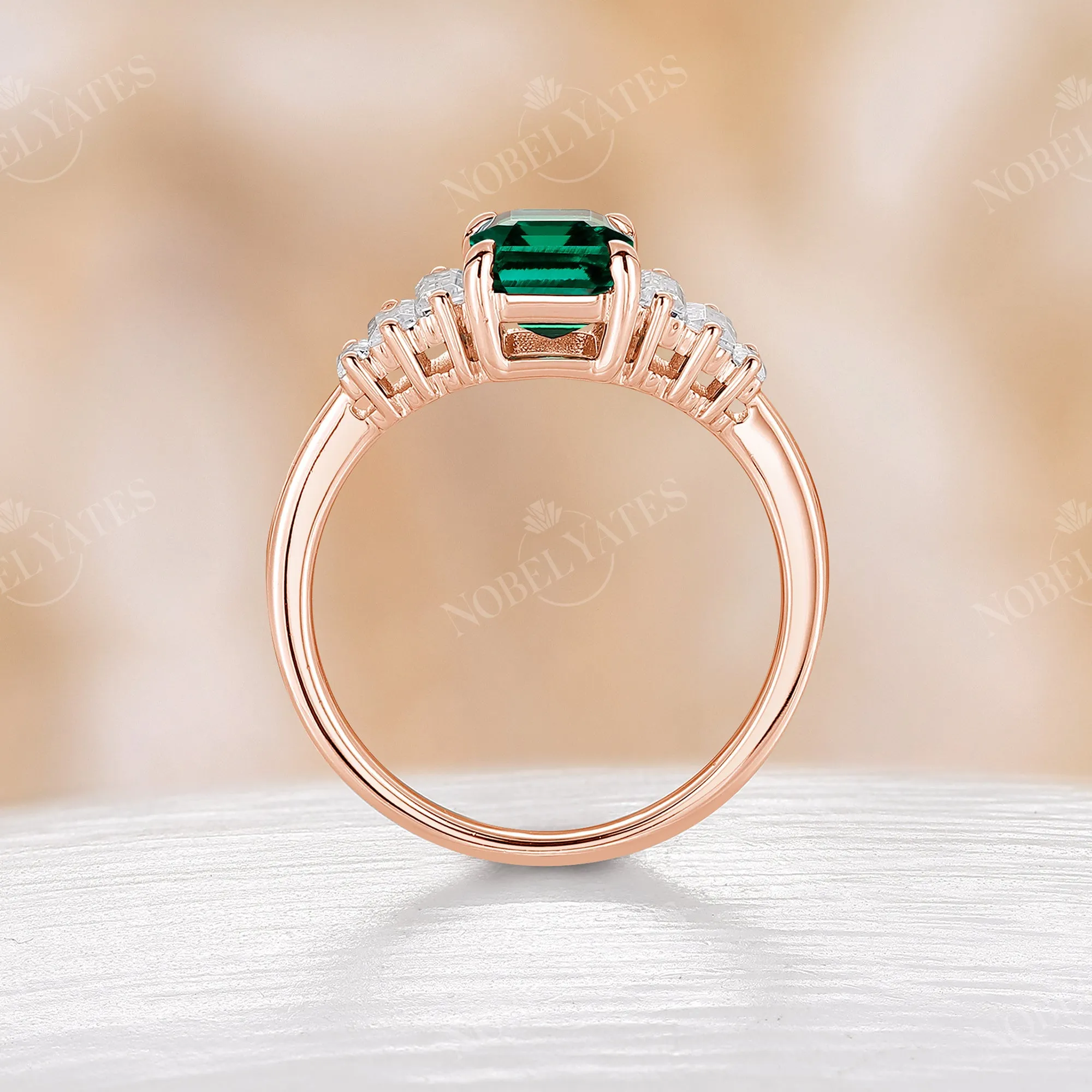 Classic Art Deco Emerald Cut Lab Emerald Engagement Ring