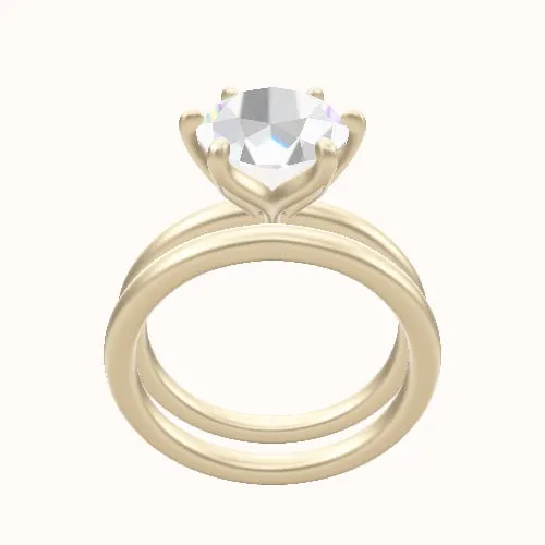 Classic Solitaire Engagement Ring With Petal Six Prong Head and Matching Band