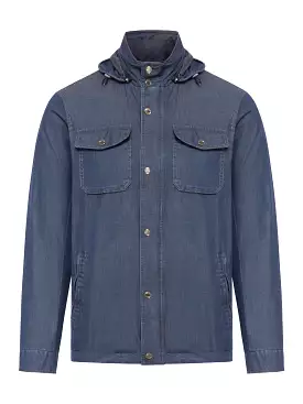 Denim shirt jacket with hood