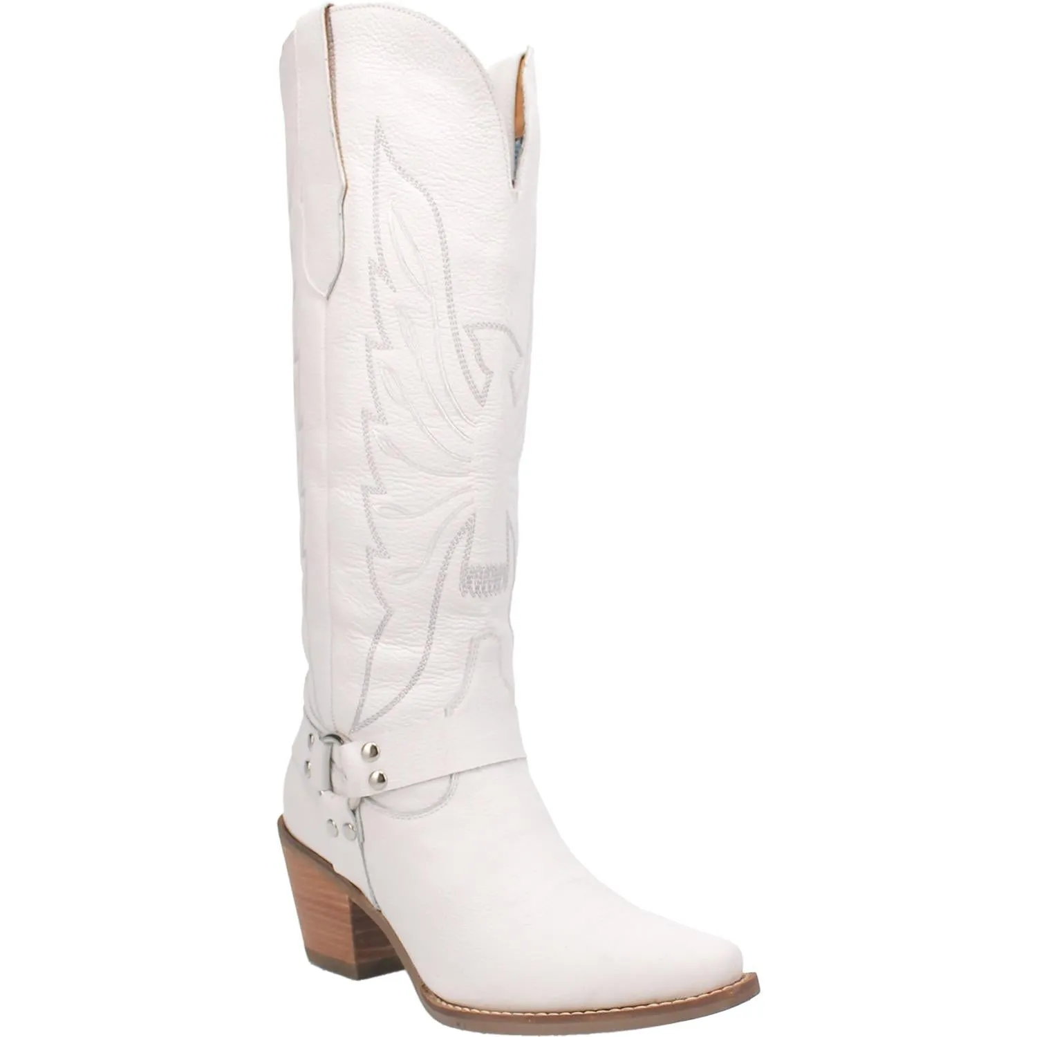 Heavens To Betsy Thunderbird Embroidered White Leather Harness Knee High Boots (DS)