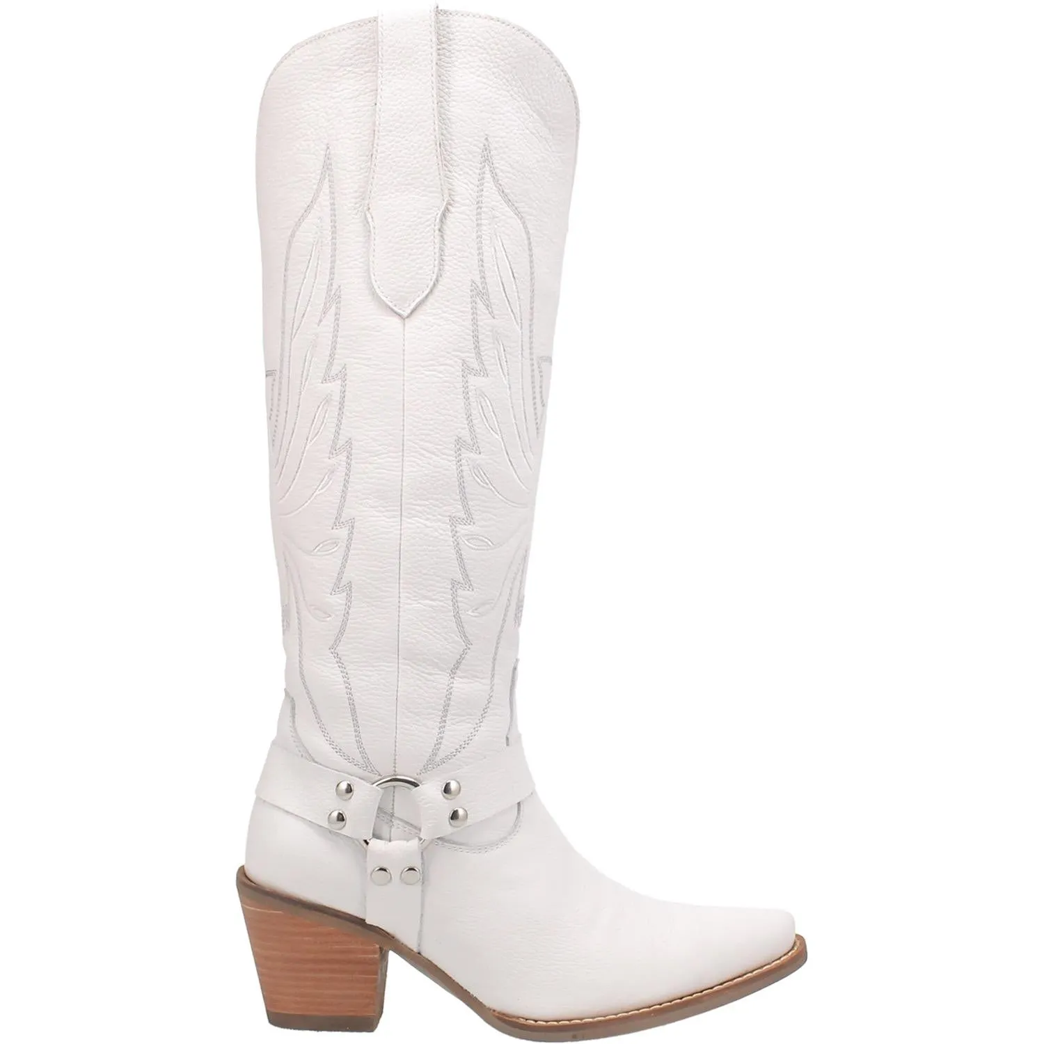 Heavens To Betsy Thunderbird Embroidered White Leather Harness Knee High Boots (DS)