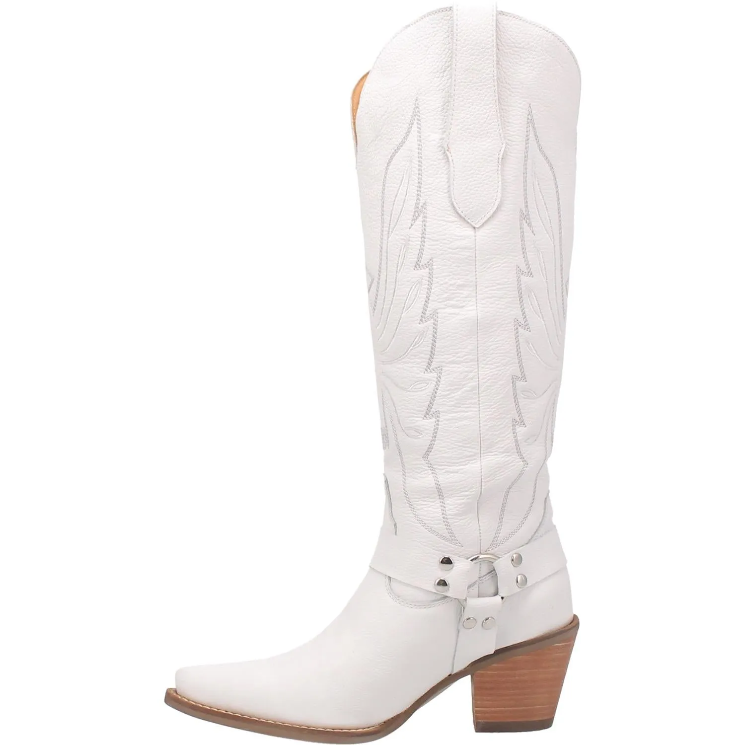 Heavens To Betsy Thunderbird Embroidered White Leather Harness Knee High Boots (DS)