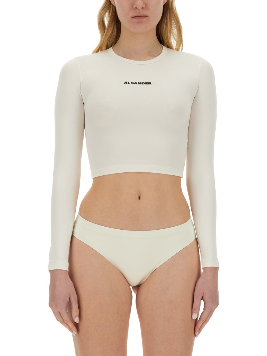 JIL SANDER    CROPPED SWIM TOP WITH LOGO