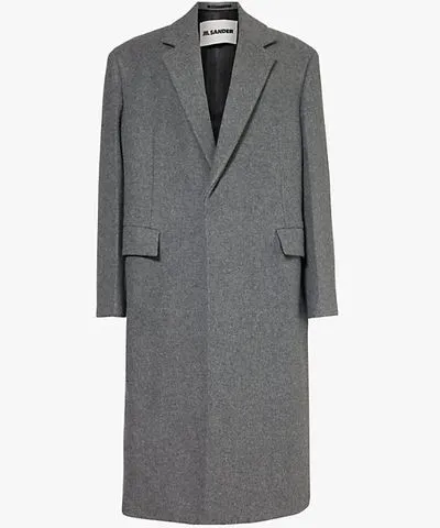 Jil Sander Mens Pebble Single-breasted two-flap-pockets relaxed-fit wool coat