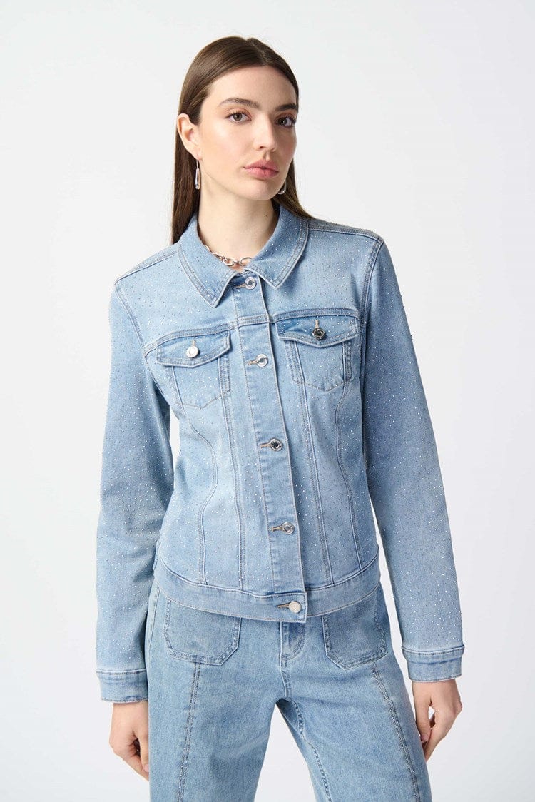 Joseph Ribkoff Fitted Denim Jacket With Allover Rhinestones - 241914 (T)