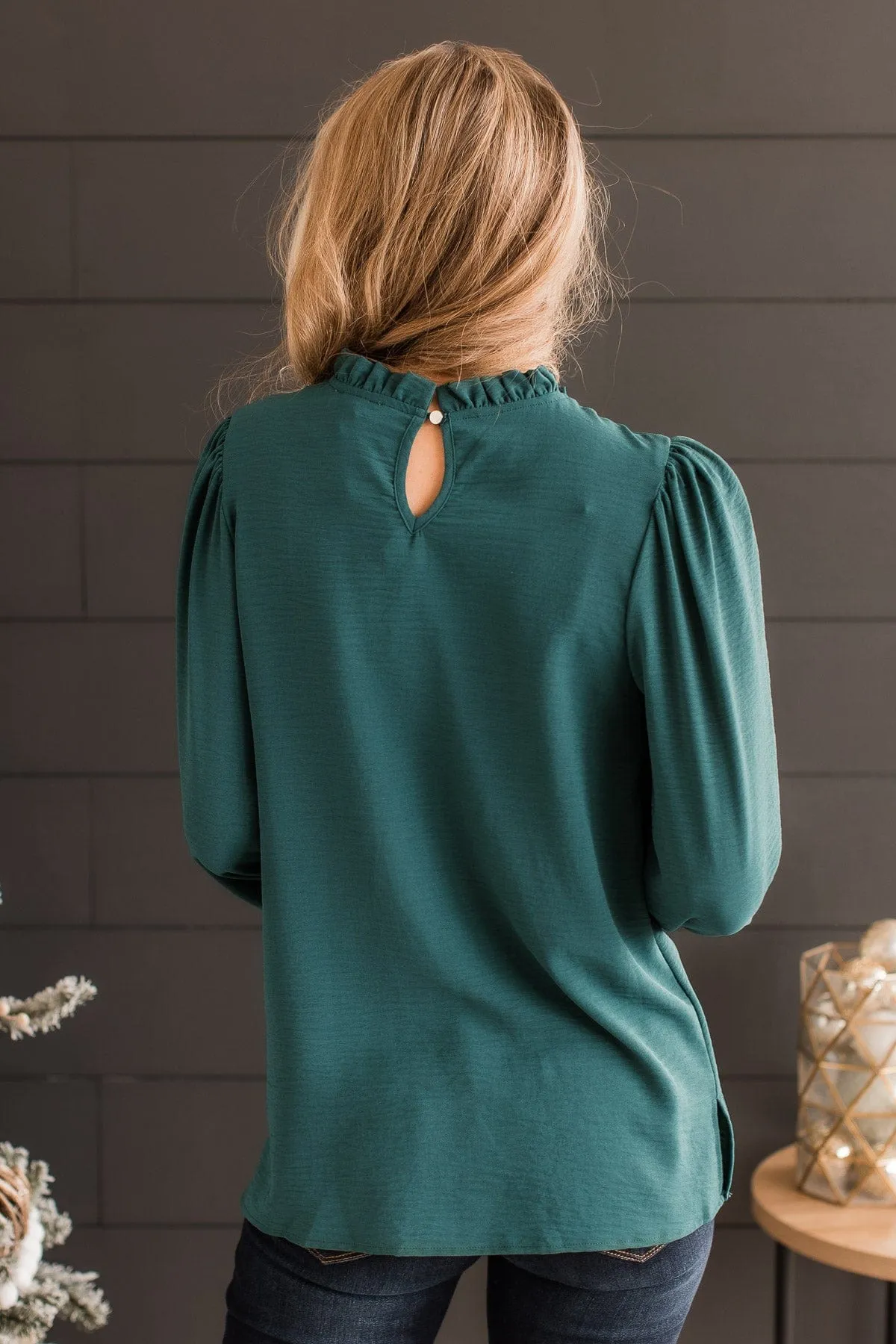 Lasting Daydreams Long Sleeve Blouse- Hunter Green