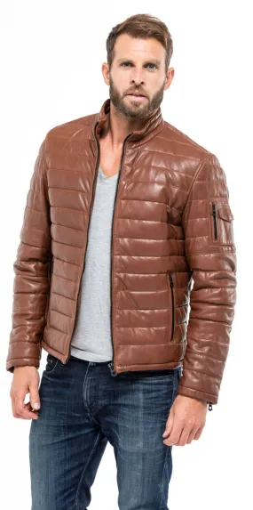 Leather jacket man cognac style down jacket 100973