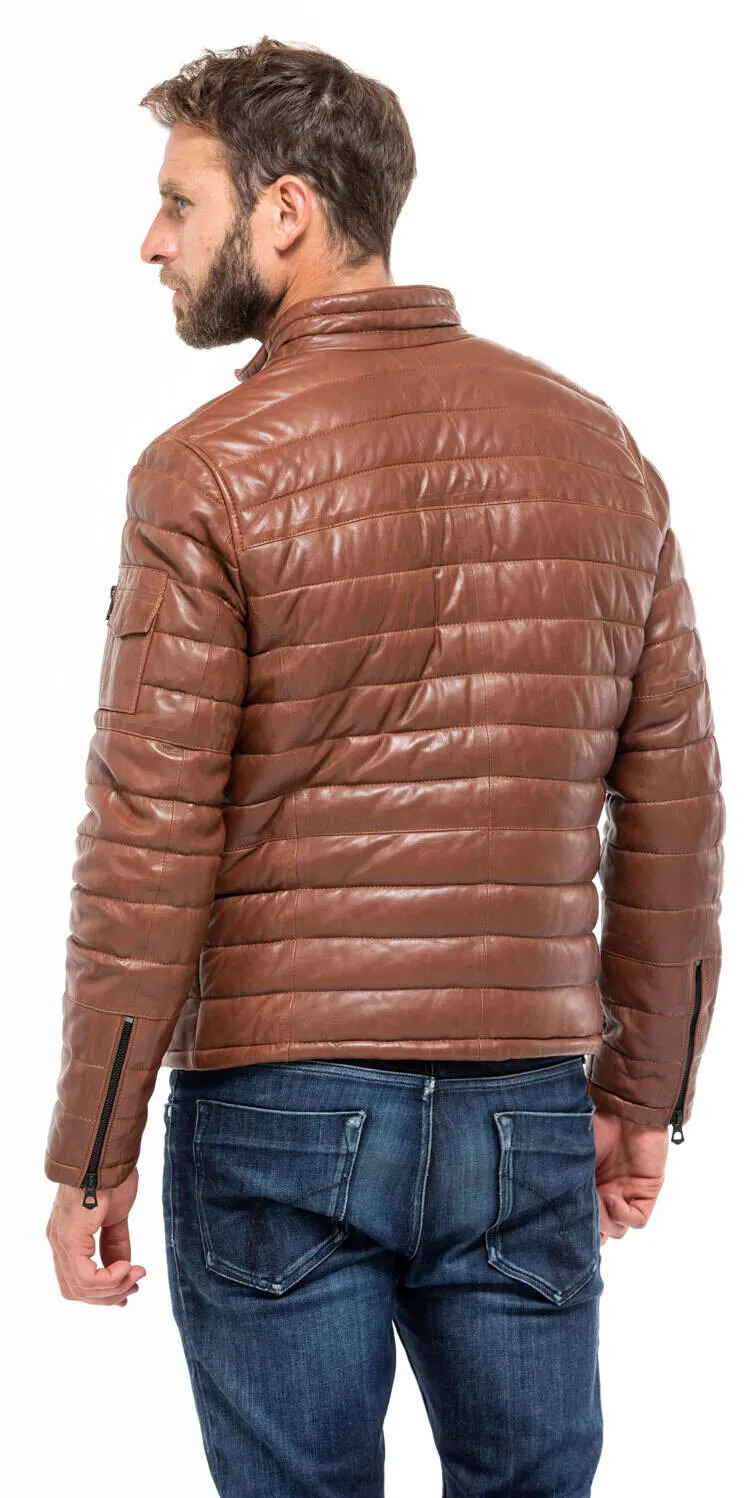 Leather jacket man cognac style down jacket 100973