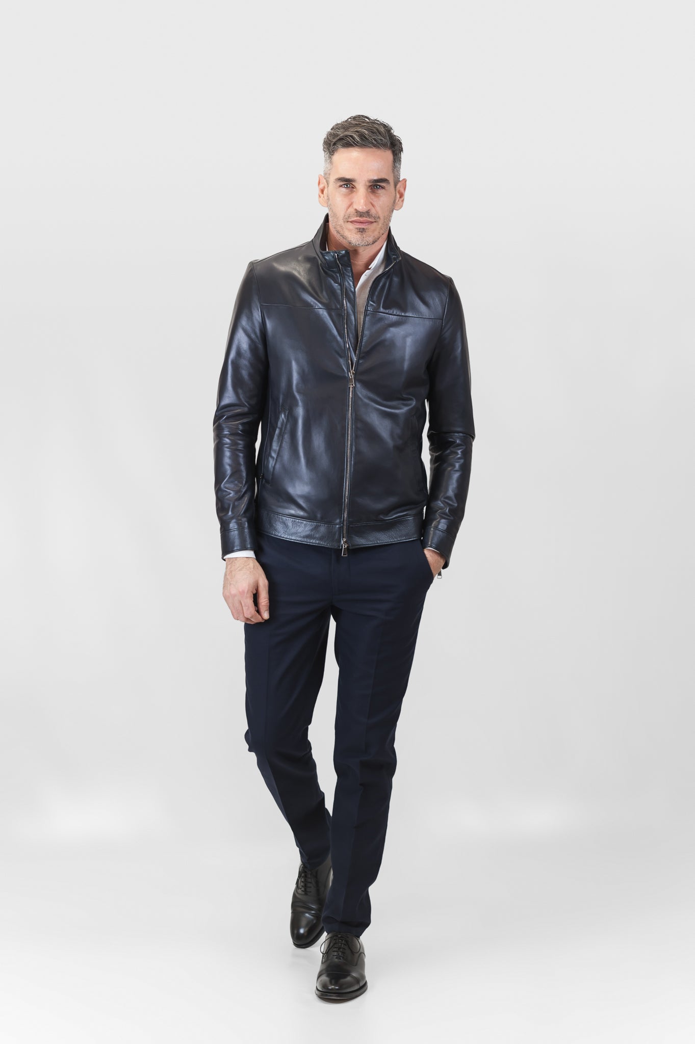 Leon leather bomber jacket (dark blue)