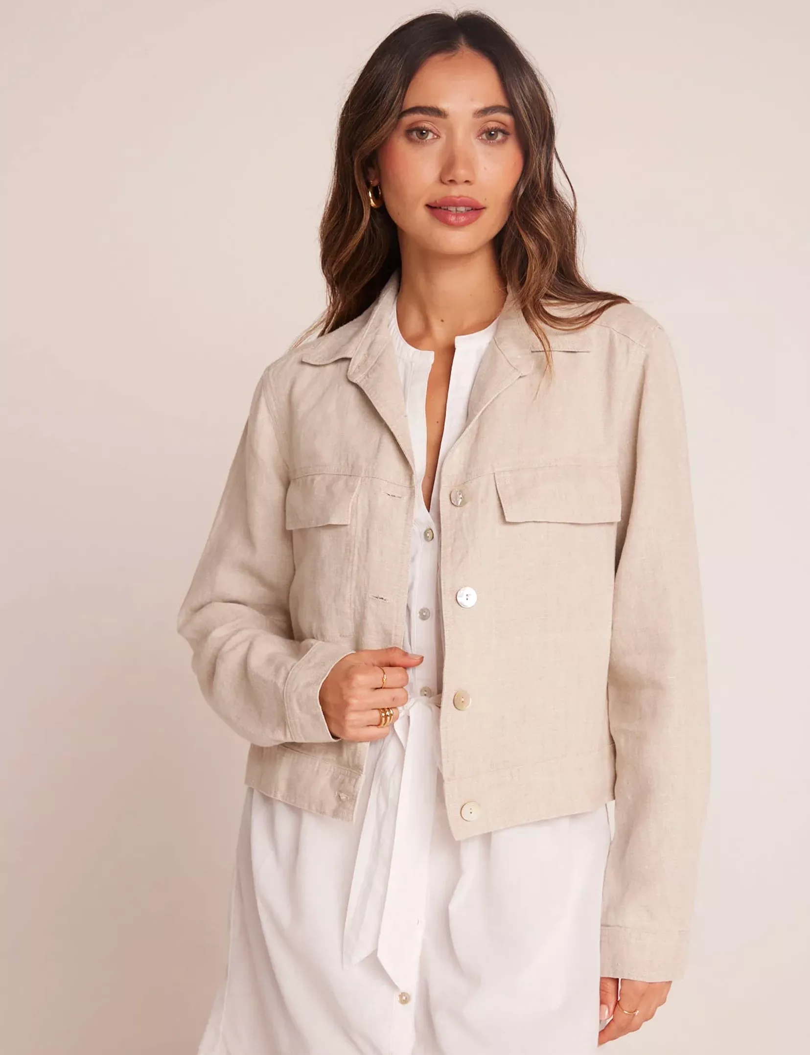 Linen Flap Pocket Shirt Jacket, Sand