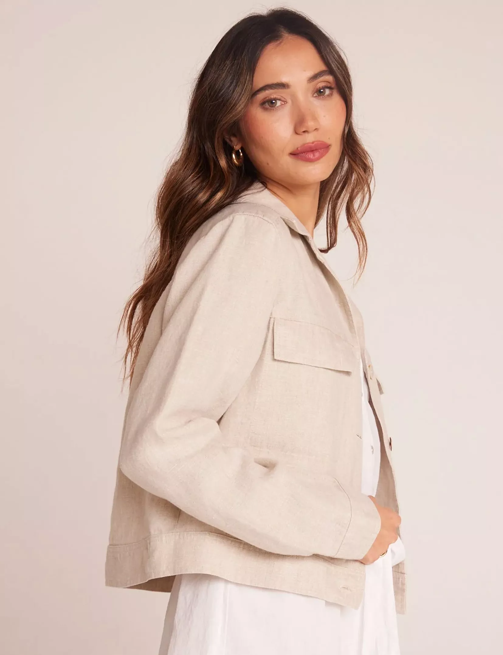 Linen Flap Pocket Shirt Jacket, Sand