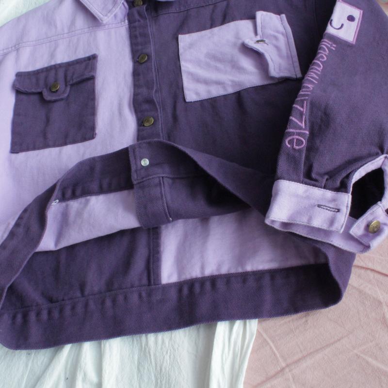 LOOSE STITCHED PURPLR DENIM JACKET COAT BY24012