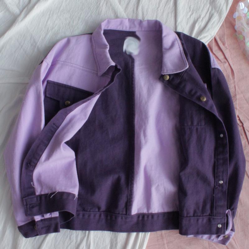 LOOSE STITCHED PURPLR DENIM JACKET COAT BY24012