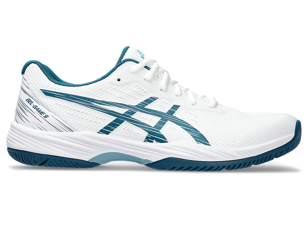 Men's Asics Gel-Game 9, White/Restful Teal, 12 D Medium