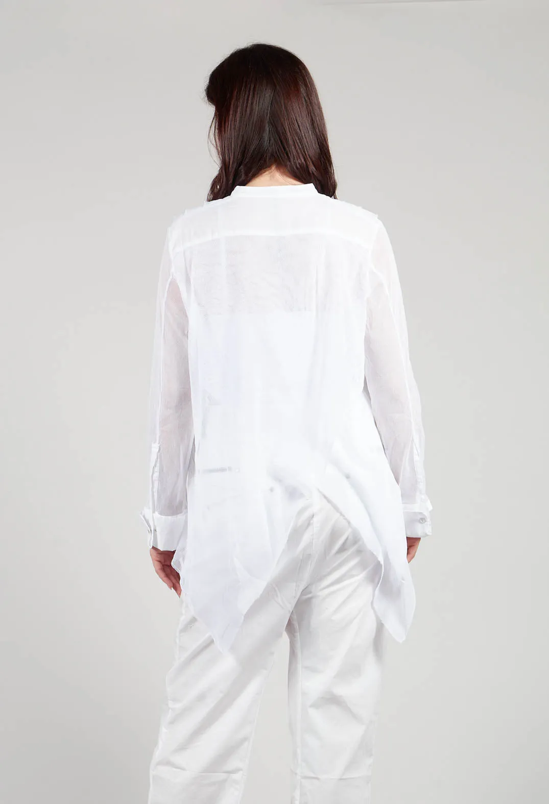 Mesh Asymmetric Blouse in White