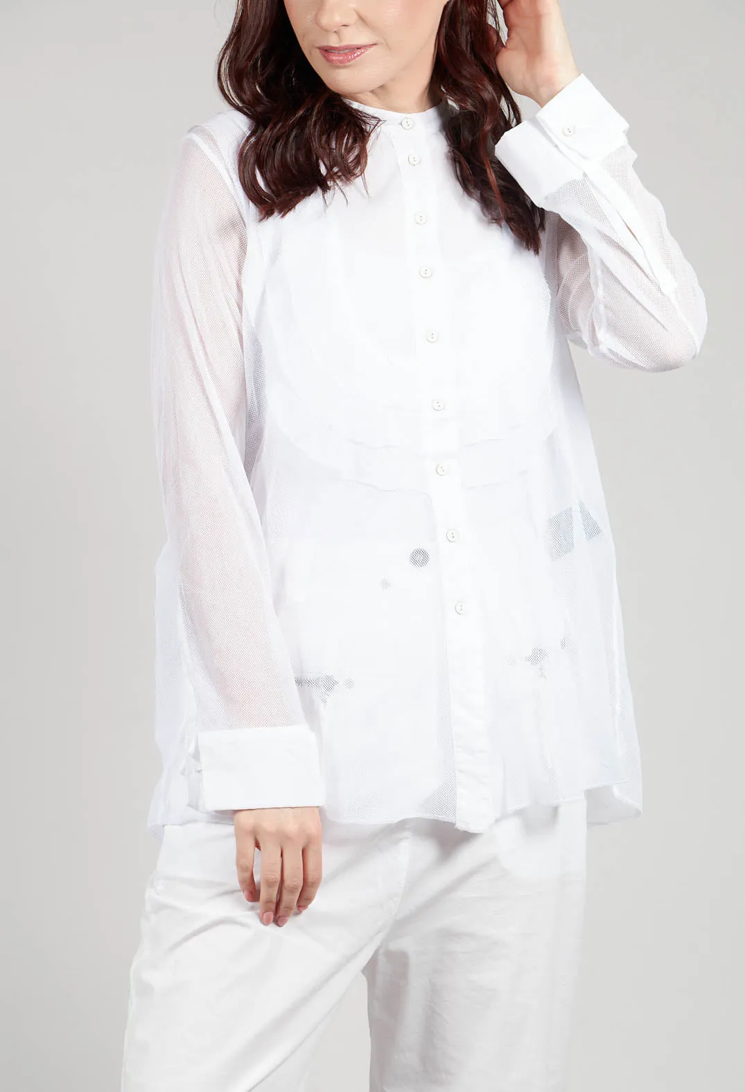 Mesh Asymmetric Blouse in White