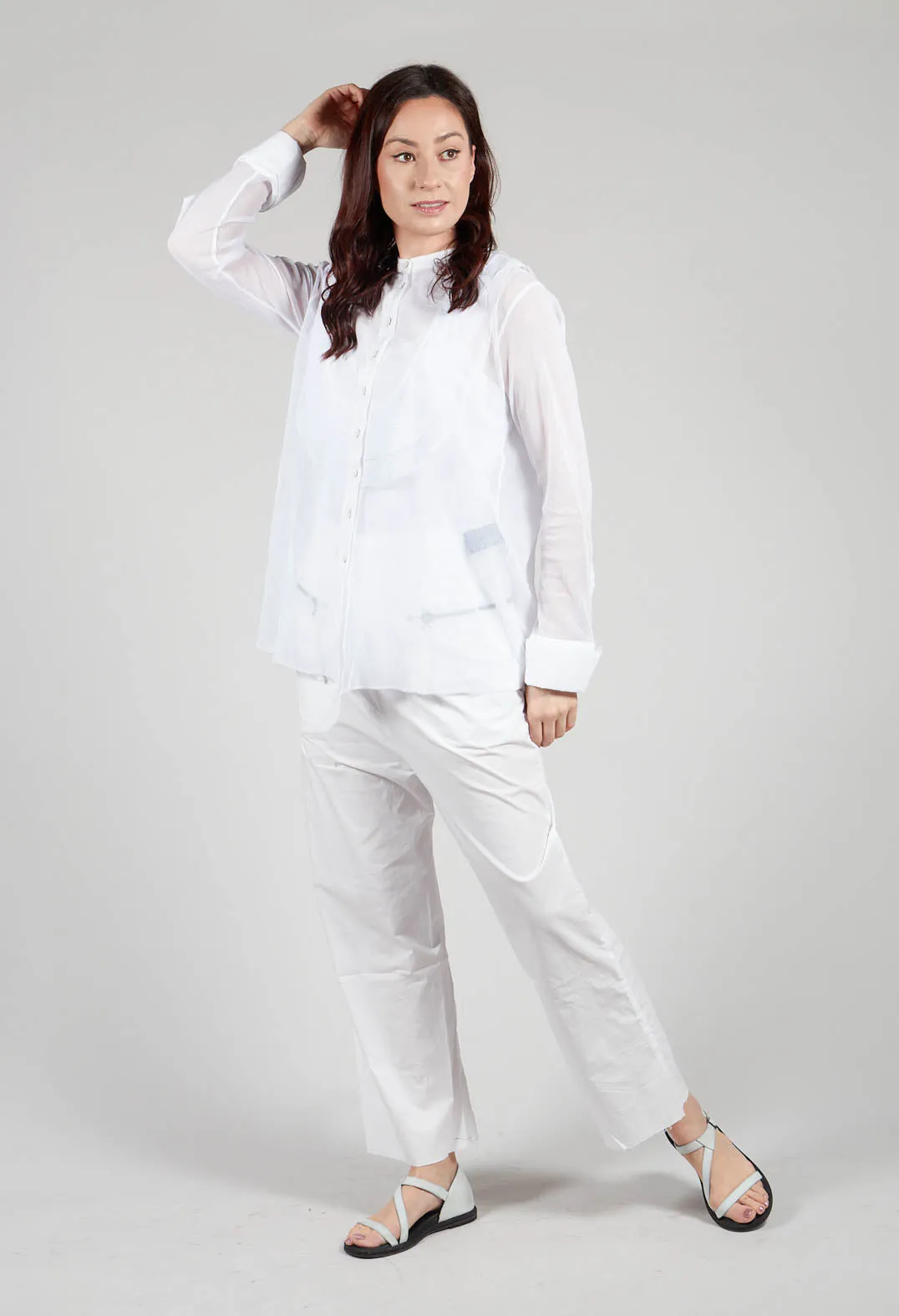 Mesh Asymmetric Blouse in White