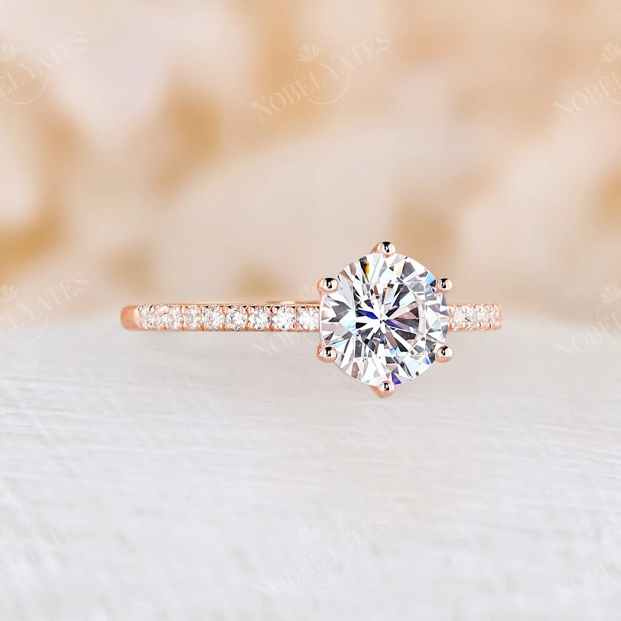 Moissanite Classic Round Pave Engagement Ring Rose Gold