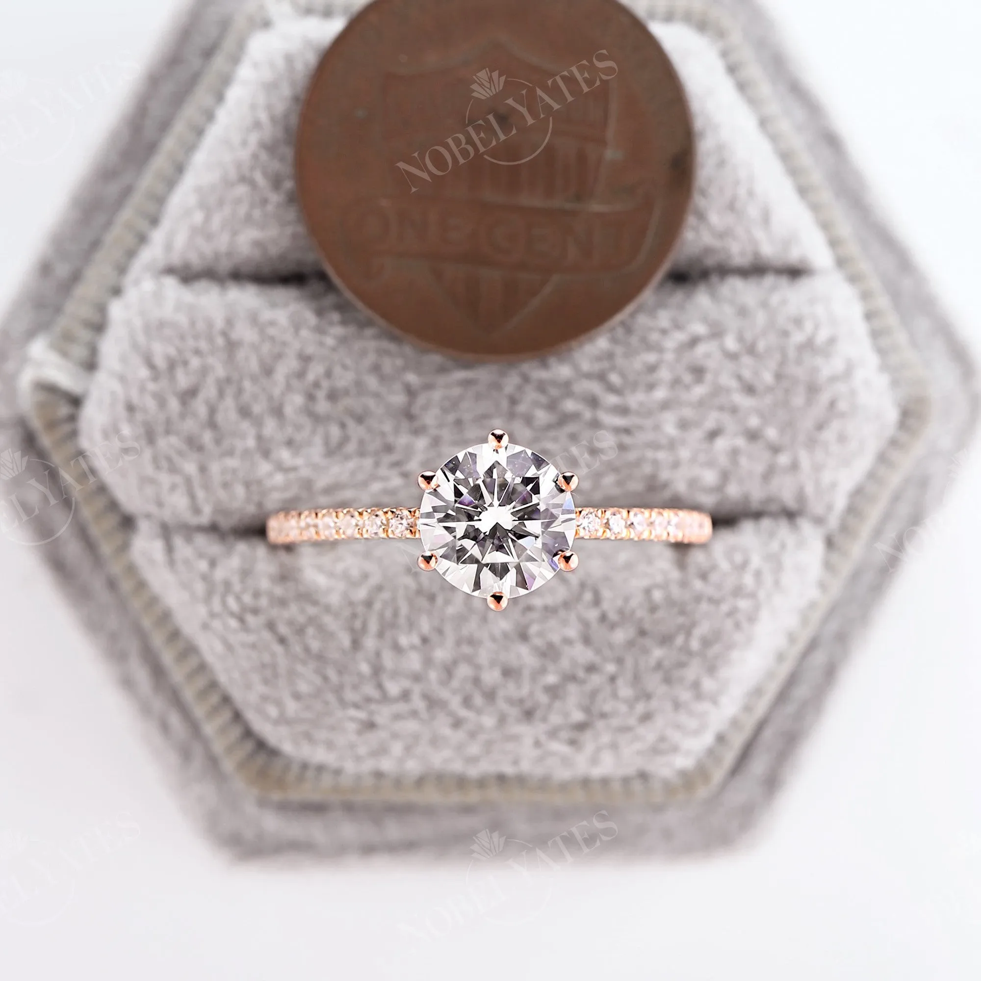 Moissanite Classic Round Pave Engagement Ring Rose Gold