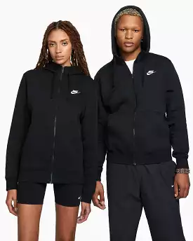 NIKE UNISEX SPORTSWEAR CLUB FLEECE BLACK FULL-ZIP HOODED JACKET