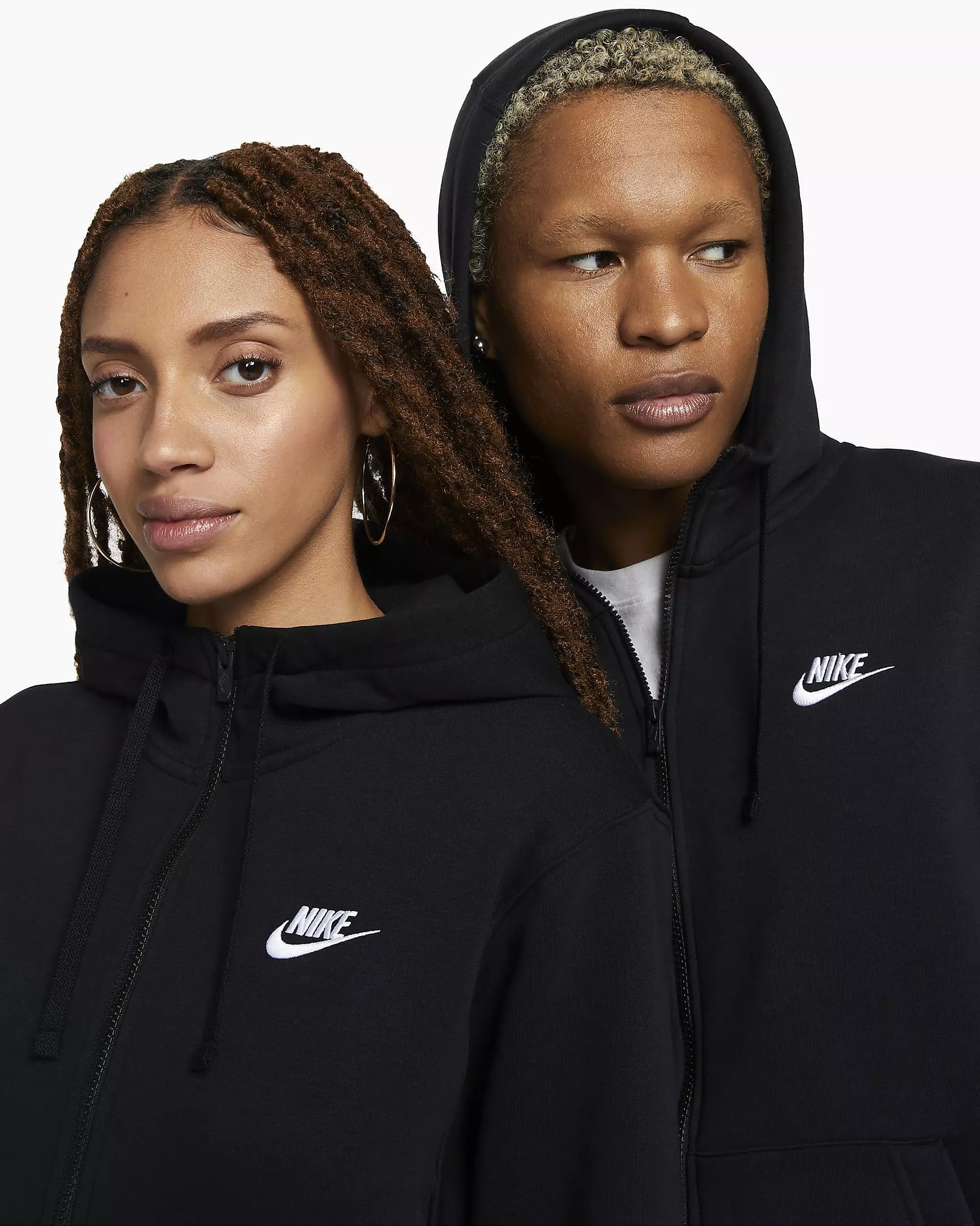 NIKE UNISEX SPORTSWEAR CLUB FLEECE BLACK FULL-ZIP HOODED JACKET